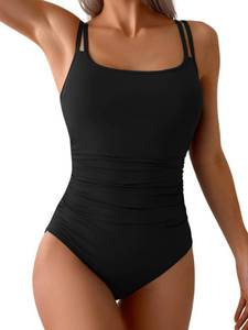 lot 894 image: Eomenie One Piece Tummy Control Ruched Swimsuit Double Straps Bathing Suit Large - Retail $38