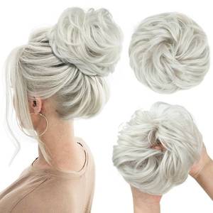 lot 903 image: CJL HAIR Large Messy Bun Hair Piece Wavy Curly Scrunchies Synthetic Chignon Ponytail Hair Extensions Thick Updo Hairpieces for Women White - Retail $10