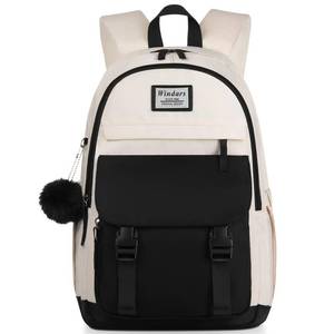 lot 910 image: WINDARS School Backpack for Teen Girls, Cute College Backpacks for Women Students Aesthetic Bookbag Large 17.3 Inch Laptop Bag Middle School Travel Back Pack (Black Beige) - Retail $25