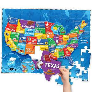 lot 912 image: United States Puzzles for Kids Ages 6-8 and 4-6 - 70pc USA Map Floor Puzzle - Retail $17