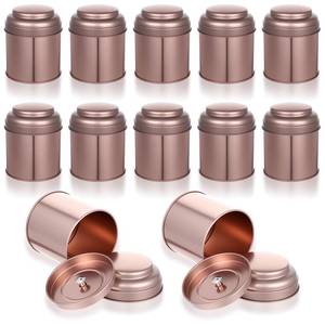 lot 914 image: 12 Pack Tea Tins Canister With Airtight Double Lids, 8 fl oz Round Mini Tea Storage Containers For Loose Leaf, Coffee, Spices and Sugar, Rose Gold - Retail $25