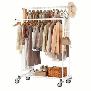 lot 915 image: Calmootey Rolling Garment Rack, Sturdy Clothes Organizer for Bedroom - Retail $30