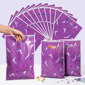 lot 923 image: yuboo 25 Pack Purple Demon Triangle Kpop Goodie Bags with Handles, PE Plastic Party Favor Gift Bags for Kpop Fan Meeting Concert Birthday Party Decorations, Candy Treat Takeaway Gift Bags - Retail $7