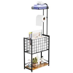 lot 925 image: SWTYMIKI Freestanding Toilet Paper Holder - 4-Tier Free Standing Toilet Paper Holder Stand with Large Basket, Stand Mega Roll Storage Rack for Extra Rolls, Magazines, Wet Wipes, Black - Retail $30