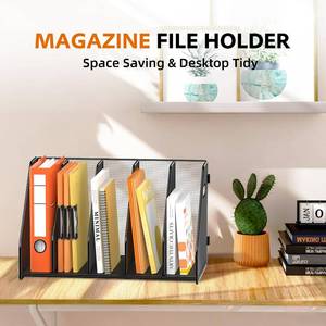 lot 940 image: SUPEASY Binder Organizer, Magazine File Holder with 5 Vertical Rack, Black - Retail $20