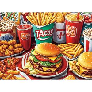 lot 952 image: 300 Pieces Puzzles for Adults, Hamburger and Foods Jigsaw Puzzle - Retail $10