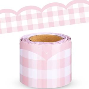 lot 956 image: Fuutreo 32.8 Ft Macaron Pink Gingham Bulletin Border Classroom Trim Border - Retail $10