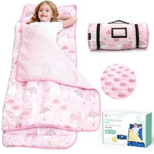 lot 960 image: ACRABROS Toddler Nap Mat with Pillow and Blanket, Extra Large Rolled Napping Mats,Slumber Bags for Boys Girls,Kids Sleeping Bag for Daycare, Preschool Travel Camping, Unicorn - Retail $35
