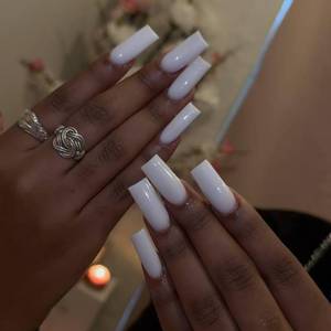 lot 963 image: BABALAL Press on Nails Long Square Solid White Glossy Fake Nails - Retail $7