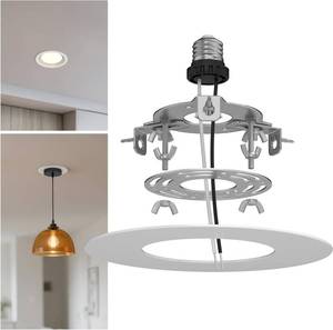 lot 970 image: YIIZON Recessed to Pendant Light Converter Kit 5 and 6 inch Can Light Conversion, Includes E26 Socket, Mounting Bracket, Round Ceiling Plate & White Cover - Retail $26