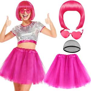 lot 980 image: PLULON Hot Pink Bob Wig Tutus Heart Sunglasses for Women Costume, Neon Short Bob Wigs Puffy Tulle Tutu Skirt 80s Fun Party Accessories for Disco Birthday Bachelorette Party Music Festivals - Retail $15
