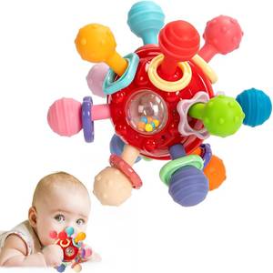 lot 983 image: Baby Montessori Sensory Teething Toy 0-6 6-12 Months, Teether Ball & Rattle - Retail $13