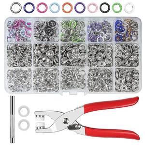 lot 988 image: CHEPULA Craftsmanship DIY 200 Sets Metal Snaps Buttons with Fastener Pliers Press Tool Kit for Sewing and Crafting (10 Colors,9.5mm) (Hollow) - Retail $14