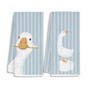 lot 993 image: STHTTSW Kids Bathroom Decor, Goose Towels Bathroom Decor, Toddler Bathroom Towel, Cute Duck Green Farm Animal Dish Towels Gifts for Washroom Restroom 16x24 Inch Set of 2 - Retail $17