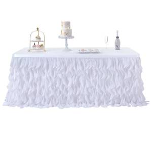 lot 1003 image: leegleri 72Inch White Tutu Table Skirt for Rectangle&Round Tables-Tulle Curly Willow Table Skirt Decorations, White Ruffle Tablecloth for Wedding Bridal Shower Birthday Party Decorations - Retail $24