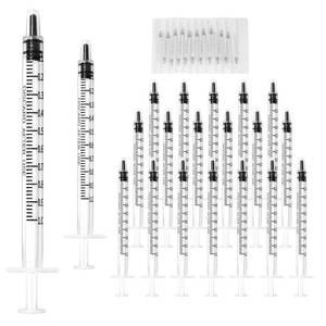 lot 1010 image: 20 Pack 1ml Syringe for Liquid, 1cc Plastic Small Syringes for Scientific Labs, Measuring Liquids, Feeding Pets, Medical Student, Oil or Glue Applicator, Non-Sterile, No Needle - Retail $5
