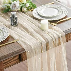 lot 1017 image: Artoid Mode Pearl Beige Gauze Table Runner 10FT Home Decor - Retail $10
