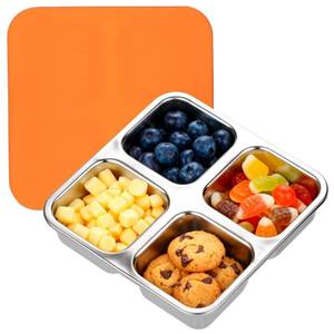lot 1020 image: Stainless Steel Snack Containers with Lids, Lunchable 4 Compartment, Orange - Retail $7