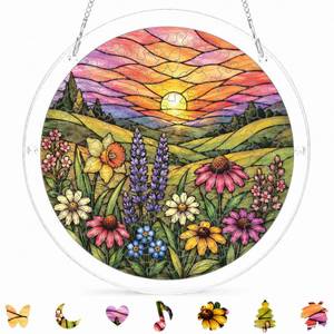 lot 1032 image: 9.8 Inches Sunset Flower Garden Puzzle Suncatcher, Garden Decor, Gifts for Women - Retail $25