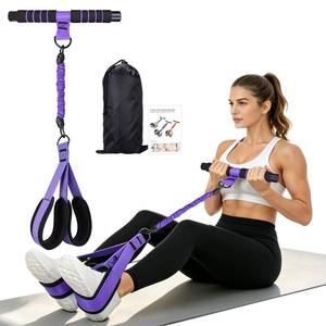 lot 1041 image: Resistance Bands with Bar Handle and Foot Straps, Home Gym Workout Exercise Band (Purple) - Retail $11