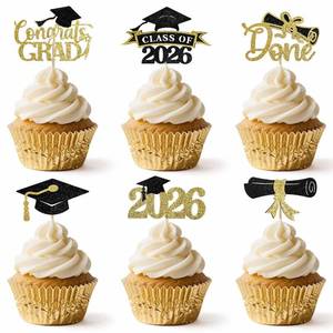 lot 1043 image: EMORBALS 48PCS Graduation Cupcake Toppers 2026, Glitter Class of 2026 Cupcake Toppers, Graduation Cake Decorations for Party Centerpieces, Family Celebrations(Black&Gold) - Retail $8