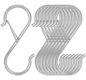 lot 1050 image: Waitkey 8 Pack S Hooks for Hanging, 3.5 inch Heavy Duty Metal S Hooks with Safety Buckle S Shaped Hooks Pot Rack Closet Hooks for Hanging Plants, Clothes, Kitchen Utensil, Pots, Pans, Bags (Silver) - Retail $7