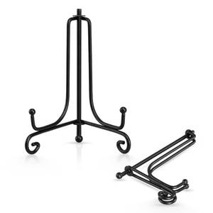 lot 1055 image: Artliving Plate Stands for Display, 4 Inch Black Iron Easel Plate Display Photo Holder Stand, Displays Picture Frames, Decorative Plates, Tablets and Art (2 pack) - Retail $7