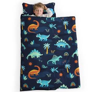 lot 1070 image: PHF Soft Toddler Nap Mat with Removable Pillow, Rollup Design Kids Sleeping Mat, Slumber Bags for Boys, 55x23 Toddler Sleeping Bag for Daycare Preschool Travel Camping, Large Navy Dinosaur - Retail $28