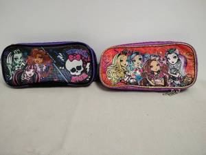lot 37 image: Monster High Ever After High Pencil Cases Lot 2 Zippered Pouches