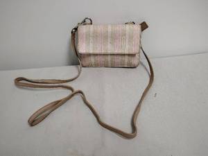 lot 38 image: Small Striped Canvas Crossbody Bag with Leather Strap