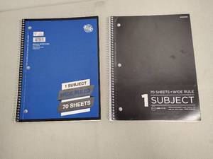 lot 60 image: 1 Subject Wide Ruled Spiral Notebook 70 Sheets Lot of 2