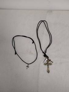 lot 83 image: Cross Pendant Necklaces Lot of 2 Black Cord