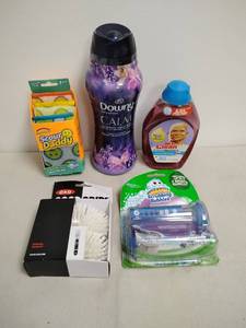 lot 87 image: Cleaning Supplies Lot Downy Infusions, Mr. Clean, Scrubbing Bubbles, Scotch Daddy Pads, OXO