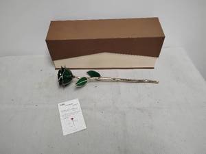 lot 122 image: Decorative 24 kt gold dipped green rose