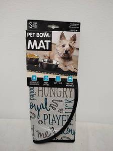 lot 132 image: S&F Pet Bowl Mat Grey Typography 12.5 x 21.5 in