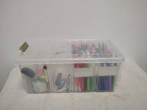 lot 180 image: Art Supply Storage Container with Markers Colored Pencils and Accessories