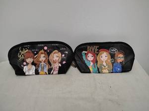 lot 189 image: nikky Fashion Girl Cosmetic Pouch Lot 2 Pack Black Red Heart Print