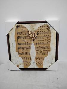 lot 196 image: Framed Wall Art Sheet Music wings Design 15.35x15.35 in