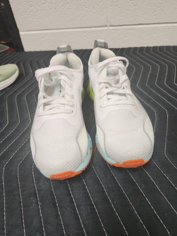 lot 25636 image: Reebok White Neon Yellow Orange Athletic Running Shoes