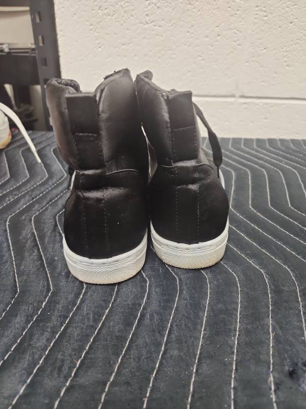 lot 25644 image: Jubilee Black Satin High-Top Sneakers w Gold Lace Hooks Size 10