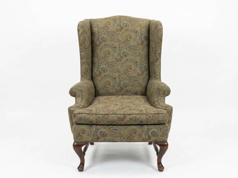 lot 3608 image: Upholstered Wing Chair w Paisley Pattern