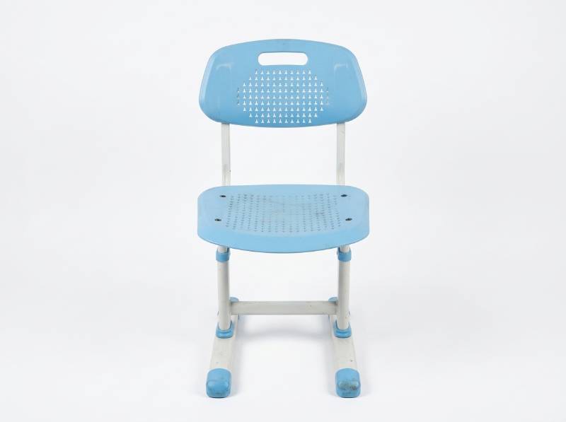 lot 3634 image: Blue Plastic School Chair with Perforated Seat