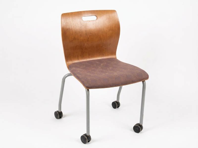 lot 3644 image: Mobile Task Chair w Wood Back & Padded Seat