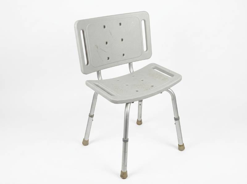 lot 3683 image: White Plastic Shower Chair with Backrest