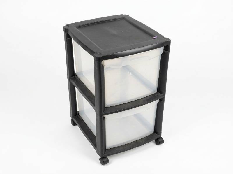 lot 3688 image: Homz Mobile Storage Cart 2-Drawer Black Frame
