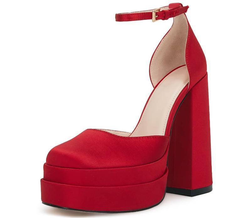 lot 3693 image: VETASTE Womens Platform Heels Chunky High Heels Ankle Strap Red - 9