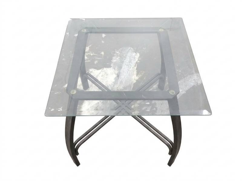 lot 3698 image: Glass Top Dining Table with Metal X-Frame Base