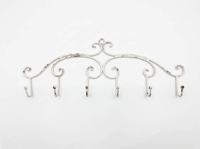 lot 3836 image: White Ornamental Metal Wall Hooks Set of 6