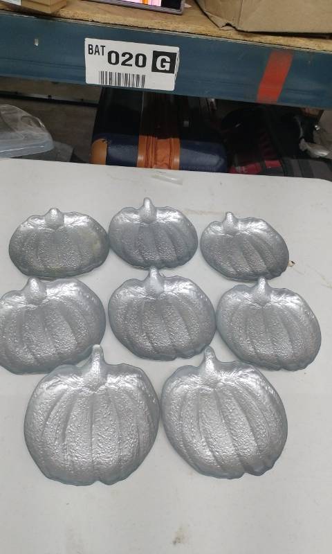 lot 3838 image: Set of 8 Silver Pumpkin-Shaped Serving Dishes