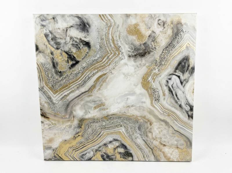lot 3846 image: Decorative Wall Art Canvas w Agate & Glitter Pattern